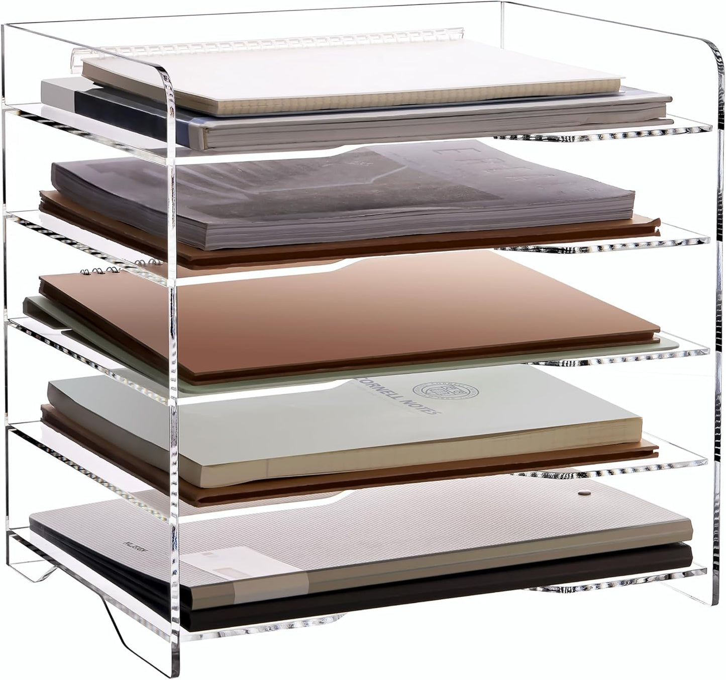 SANRUI Acrylic Desk File Organizer 5 Tier Letter Tray Paper Organizer with Handle for Office, Home, Classroom Clear Desk Organizer Document Holder