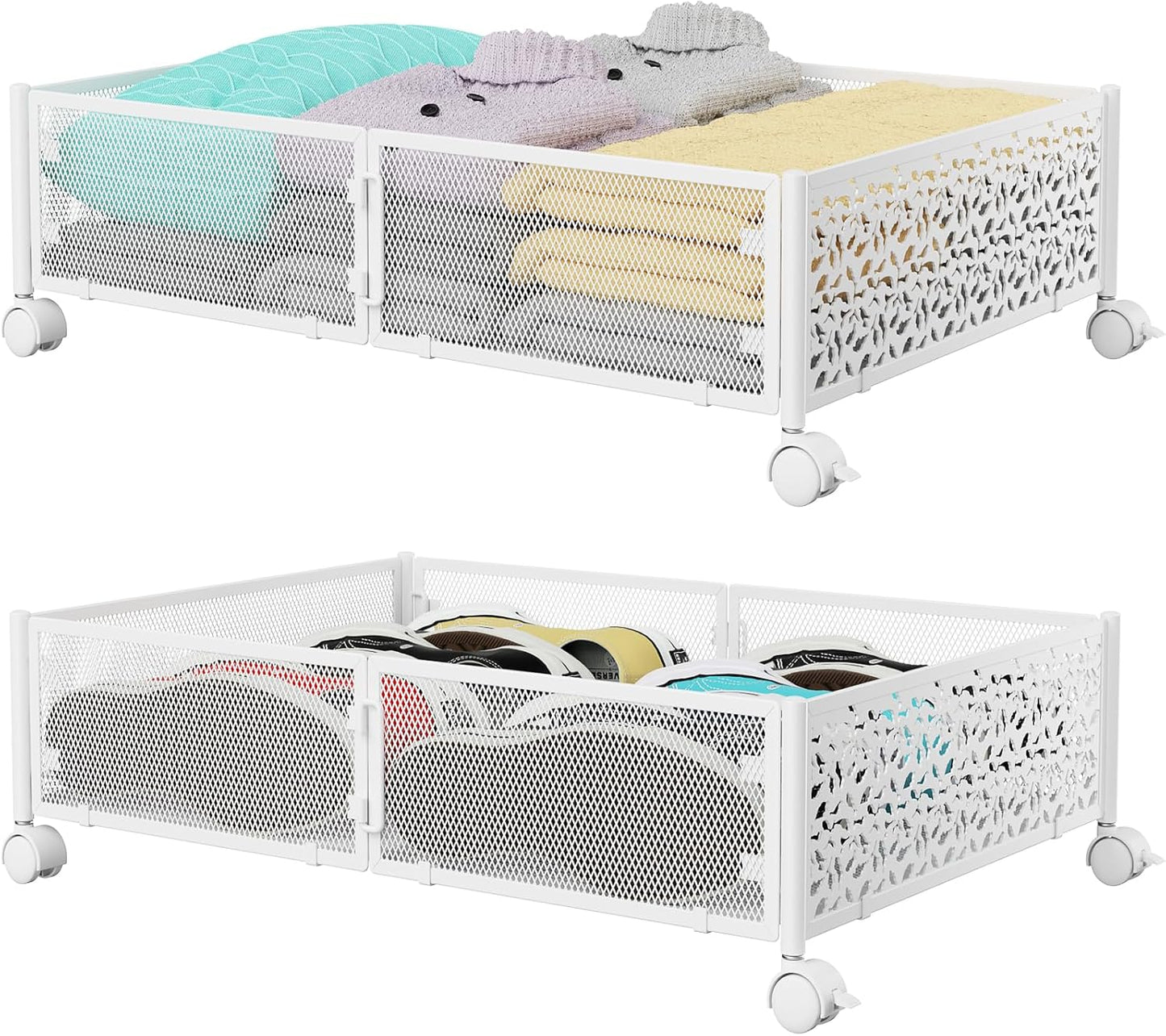 Under Bed Storage, Under the Bed Storage Containers with Wheels, Under Bed Shoe Storage Organizer Drawer for Bedroom Clothes Shoes Blankets -2Pack