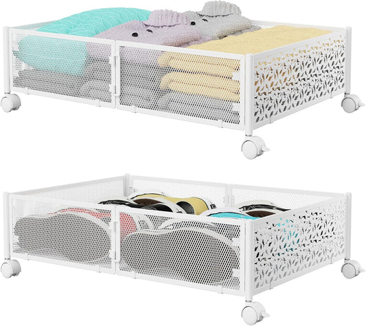 Under Bed Storage, Under the Bed Storage Containers with Wheels, Under Bed Shoe Storage Organizer Drawer for Bedroom Clothes Shoes Blankets -2Pack