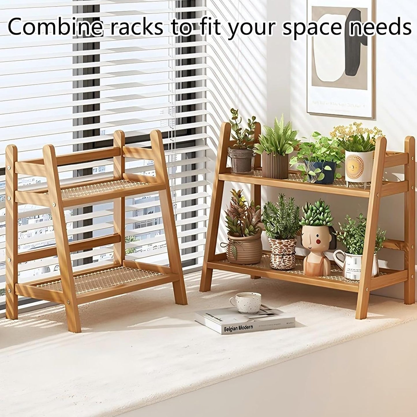 2 Tier Coffee Bar Station Organizer & Bamboo Mug Holder – Countertop Tea and Coffee Bar Accessories Stand, Matcha Display Shelf with Condiment Storage Rack, Cup Organizer for Kitchen Counter (Small)