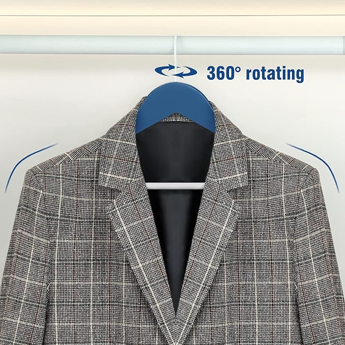 TOPIA HANGER Premium Wooden Hangers with Non-Slip Pant Bar, 360°Swivel Hook and Shoulder Notches, 16 Pack Solid Wood Clothes Hangers for Suit, Coat, Jacket, Camisole(Blue/White)-CT35BW1
