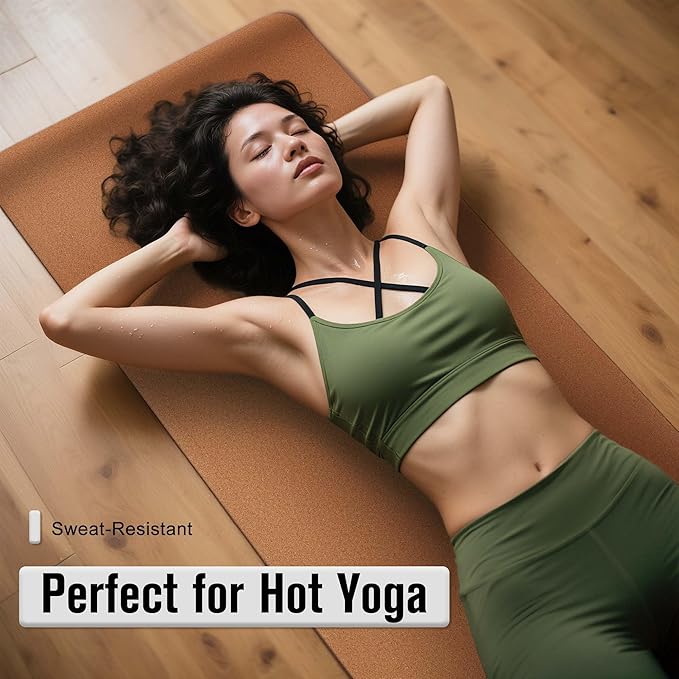 Premium Cork Yoga Mat 1/4 & 2/5 Inch Thick 72 x 26 in, Thick Cork and TPE Non Slip Yoga Mats for Women Men, Sweat Proof Eco-friendly, Great for Hot Yoga & Workouts