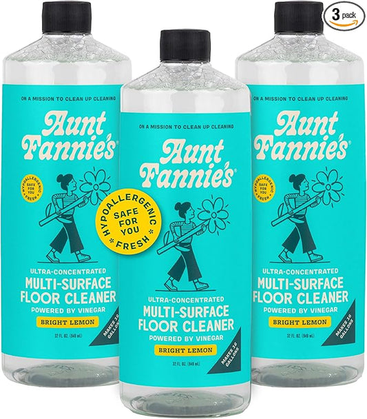 Aunt Fannie's Ultra Concentrated Floor Cleaner Vinegar Wash, Multi-Surface Solution For Mopping, Makes 16 Gallons, Bright Lemon Scent, 32 oz. (Pack of 3)