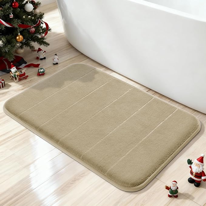 Yimobra Memory Foam Bath Mat, Super Soft Absorbent Bathroom Rug Non Slip, Quick Dry, Machine Washable Floor Carpet for Tub Shower, Home Decor Accessories, 24x17, Pale Khaki