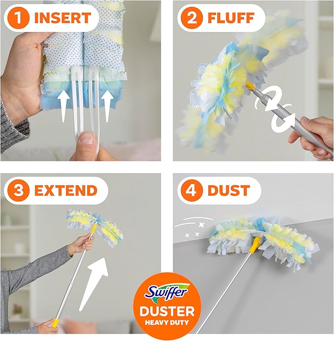 Swiffer Duster Kit with 6 ft Super Extendable Handle, Heavy Duty Starter Kit with 8 Refills