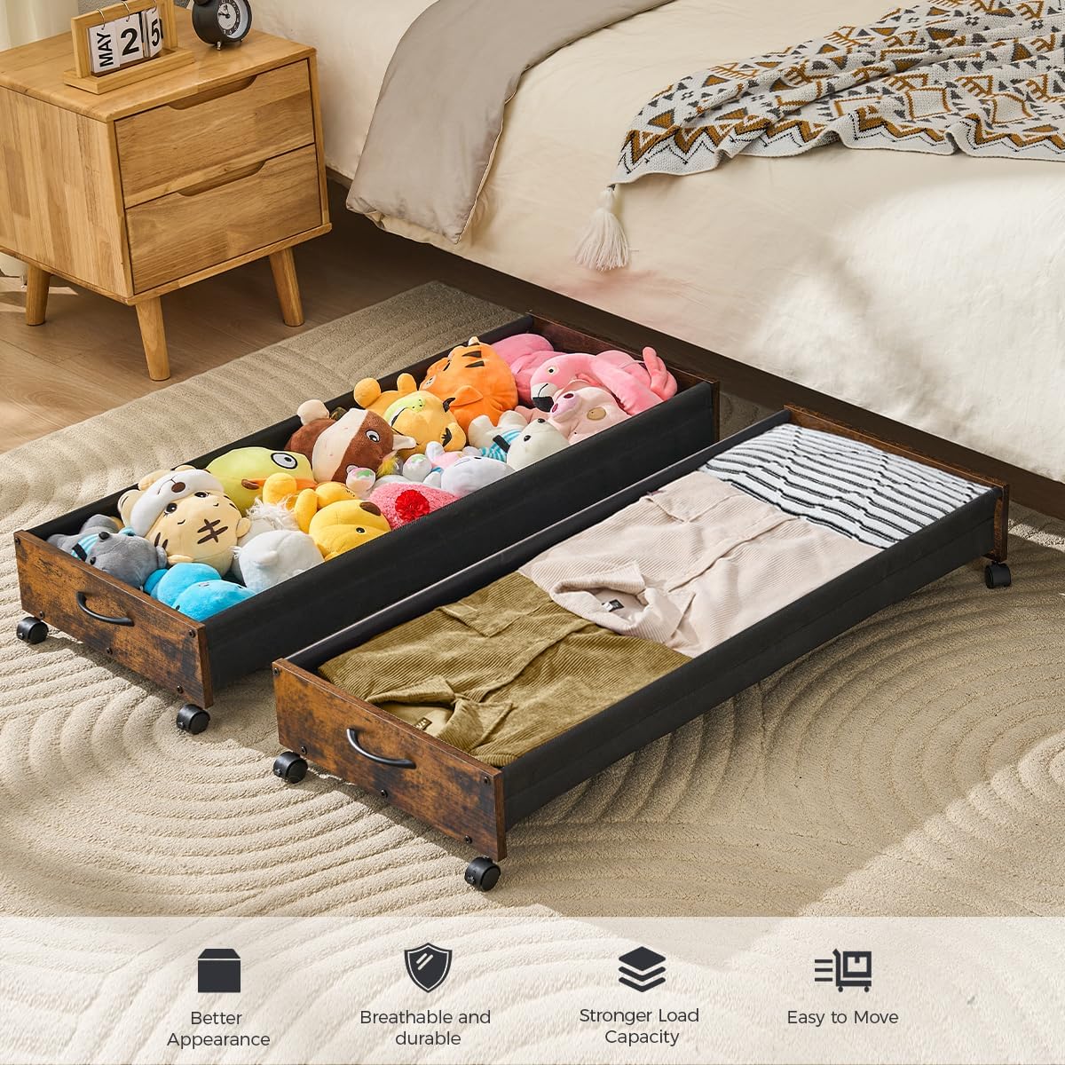 Under Bed Storage with Wheels, XXXL Larger Under Bed Drawers On Wheels, 39.4'' Lengthen Under Bed Shoe Organizer, Storage for Shoes Clothes