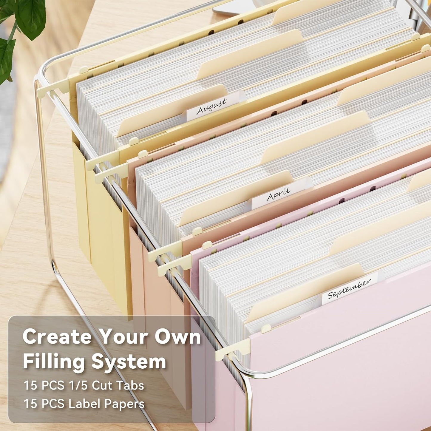 Ansook Plastic Letter Size Hanging File Folders,Reinforced 3" Extra Capacity File Folder with Tabs,6 Pack Expanding Filing Cabinet Folders,Heavy Duty Accordion Hanging Folder for Office(Morandi Color)