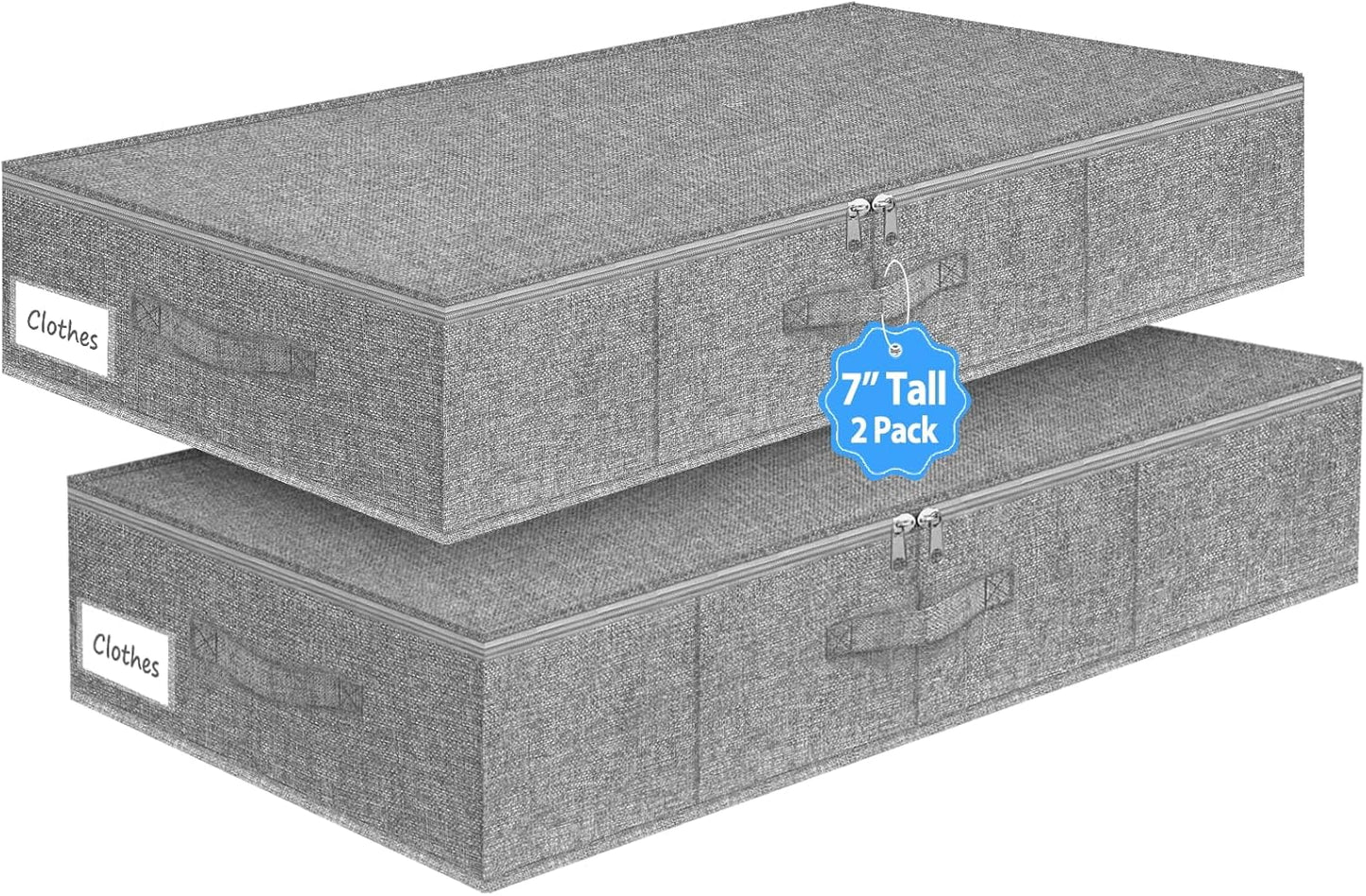 Under Bed Storage Container, 7" Tall Underbed Storage Bin with Rigid Sides & Bottom, Large Under-Bed Clothes Organizer with Zippered Lid for Bedroom, Dorm, Sofa, 30x15x6.7, Grey