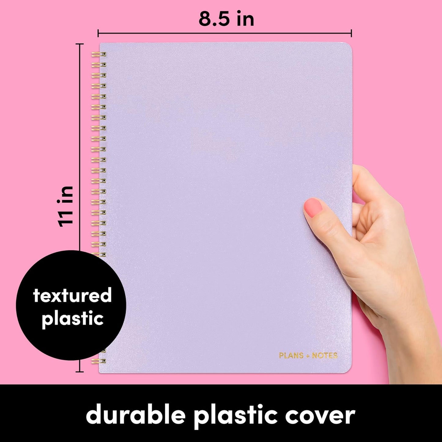 PAPERAGE Undated Daily Planner & To Do List Notepad (Lavender), 8.5 in x 11 in, Spiral Bound Planner Notebook for Work, School or Home, 104 Lined Pages With Date Tracker for Plans & Notes