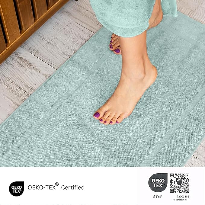 SALBAKOS 100% Turkish Cotton Bath Mat Set 2-Piece - 20x34 inch, Premium Quality Hotel Collection, Soft, Absorbent, Long Lasting, Durable Bathroom Rugs | Made in Turkey (Seafoam Green, 2 Bath Mats)