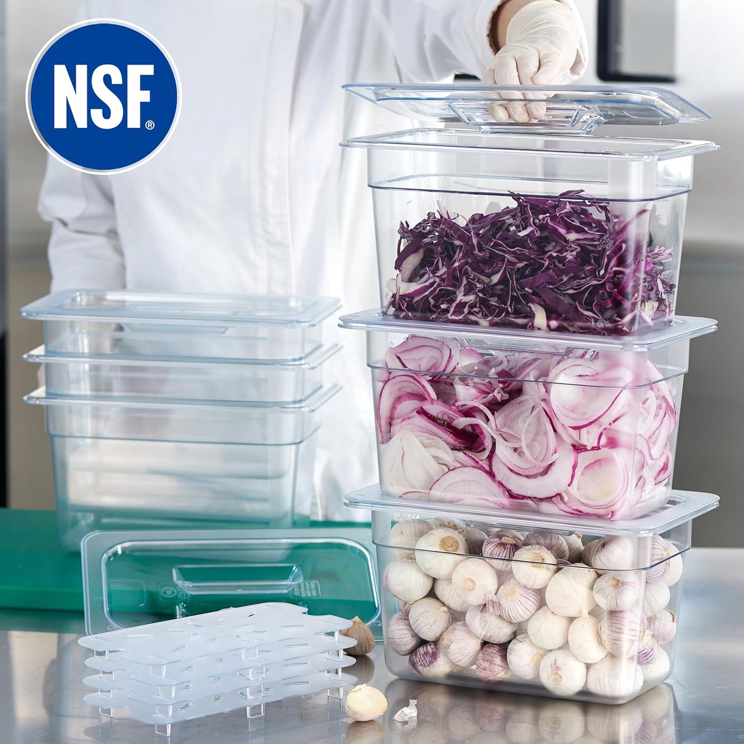 CURTA 6-Pack 1/4 Size 6" Deep NSF Polycarbonate Food Pans with Handled Lids & Drain Trays | Dishwasher & Freezer Safe Clear Container for Prep Tables, Buffet, Salad Bar, Commercial Kitchen