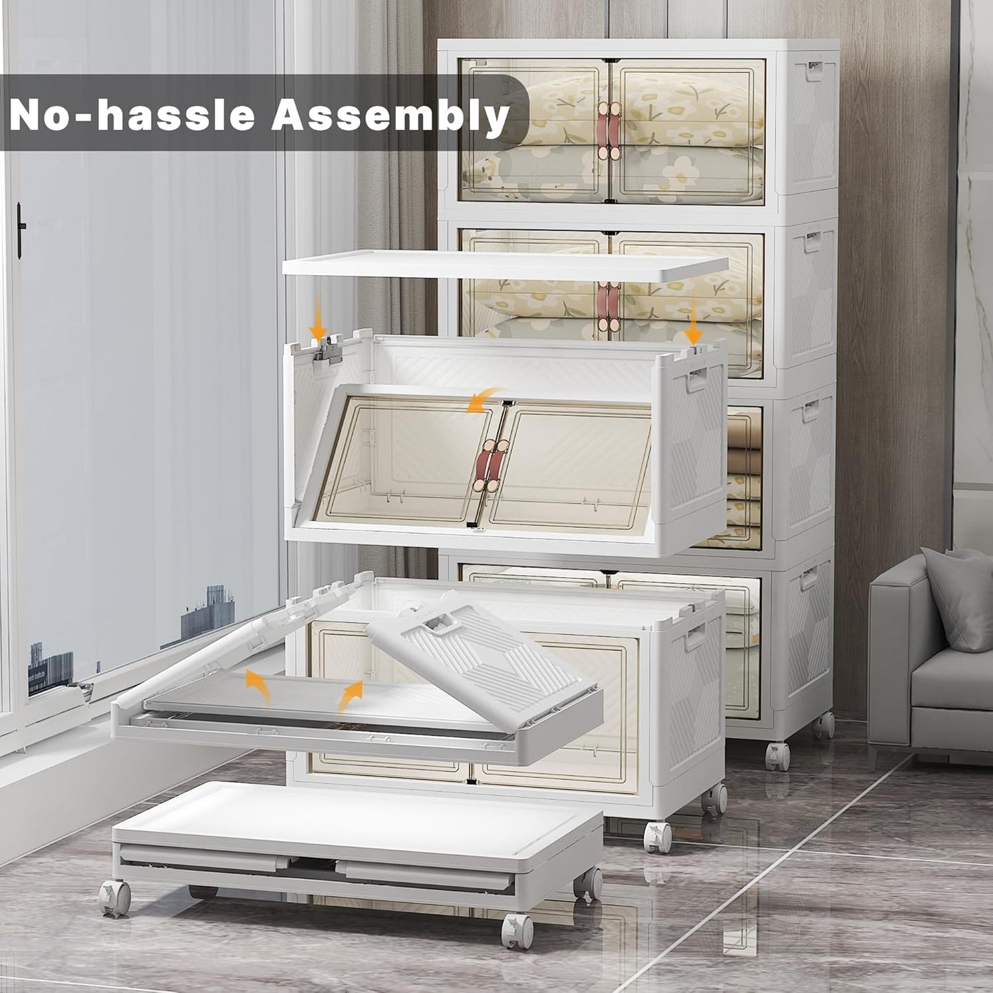 Extra Large Stackable Storage Bins with Lids & Wheels & Door, 1280QT-160QT/40GAL*8Pack Foldable Collapsible Closet Organizers, Plastic containers drawers for bedroom Dorm