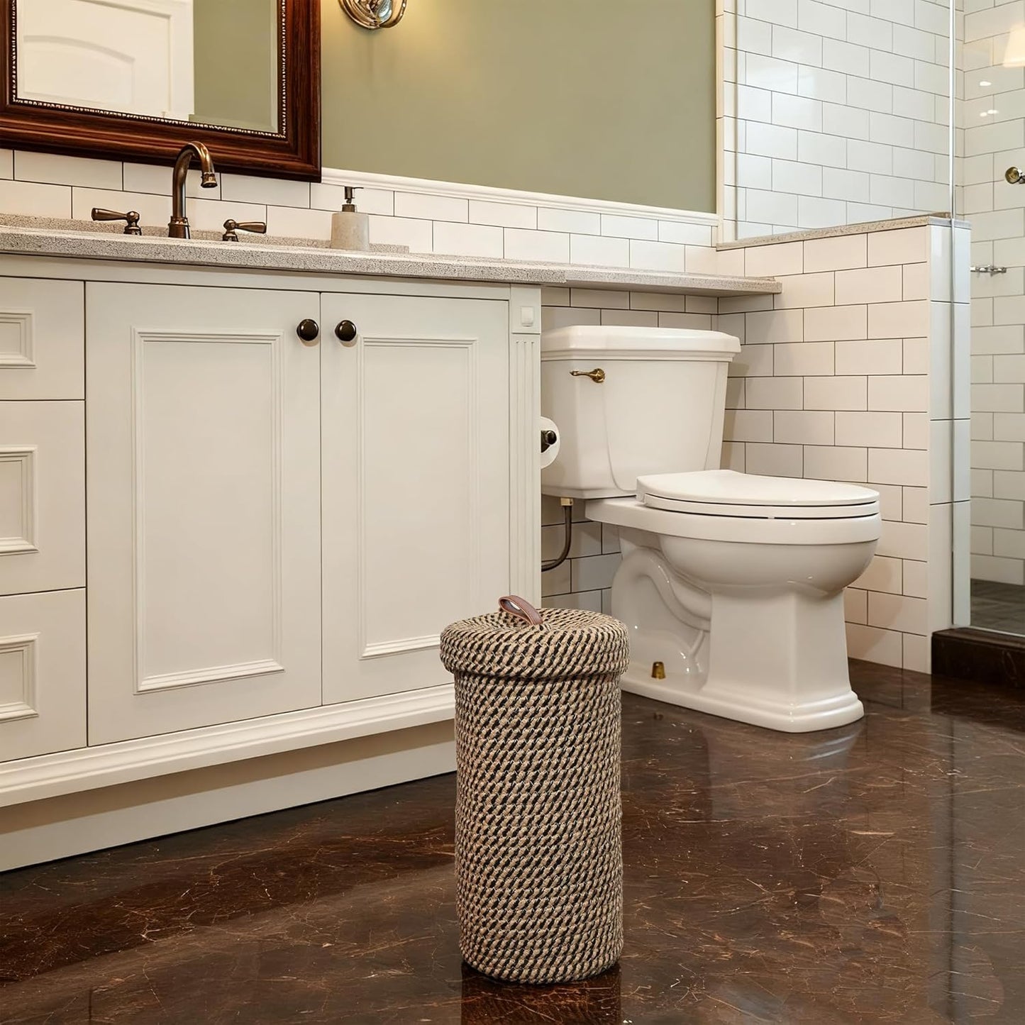 Handmade Cotton & Jute Toilet Paper Holder – Woven Toilet Paper Stand & Storage Basket with Lid, Freestanding Organizer for Bathroom, Fits 3 Rolls