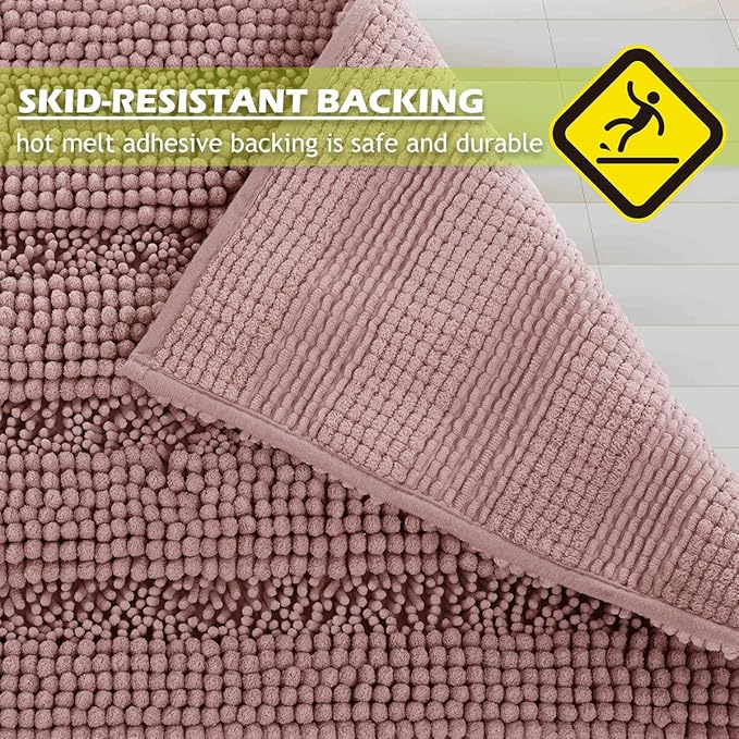 KGORGE Bathroom Rugs - Luxury Chenille Dry Fast Plush Super Soft Non Skid Bathroom Kitchen Rugs Bedroom Floor Area Carpets Mats, Light Purple, 47" W x 24" L, 1 Piece