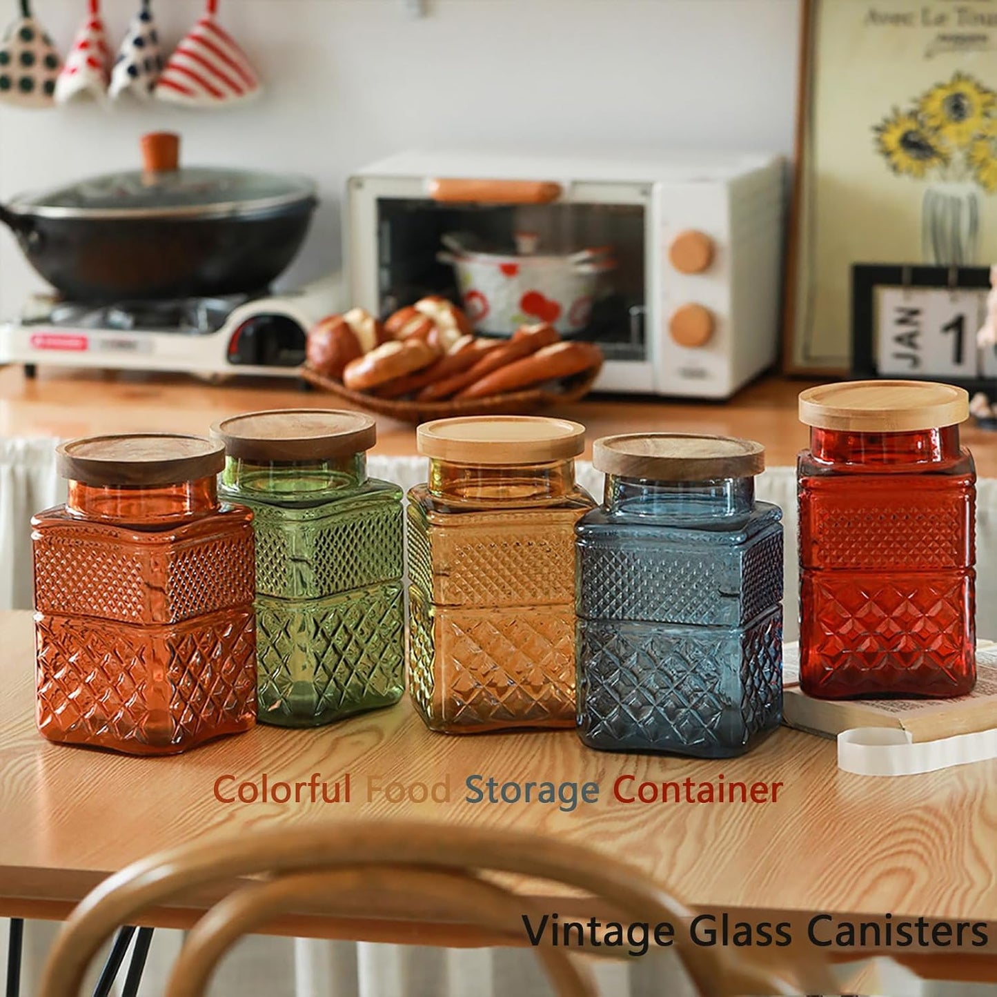 60 FL OZ Large Airtight Glass Storage Jars with Bamboo Lid - Vintage Food Containers for Candy, Snacks, Coffee, Tea, Nuts, Cereal - Kitchen Canisters