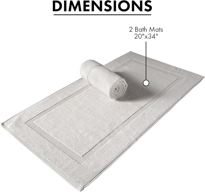 SALBAKOS 100% Turkish Cotton Bath Mat Set 2-Piece - 20x34 inch, Premium Quality Hotel & Spa Collection, Soft, Absorbent, Long Lasting, Durable Bathroom Rugs | Made in Turkey (Stone, 2 Bath Mats)