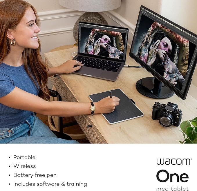 Wacom One Bluetooth Drawing Tablet, Medium 9.9" x 7.1" Compact Graphics Tablet, Entry-Level Creative Design Pad with Creative Software for Chromebook, Mac, Windows PC, Android