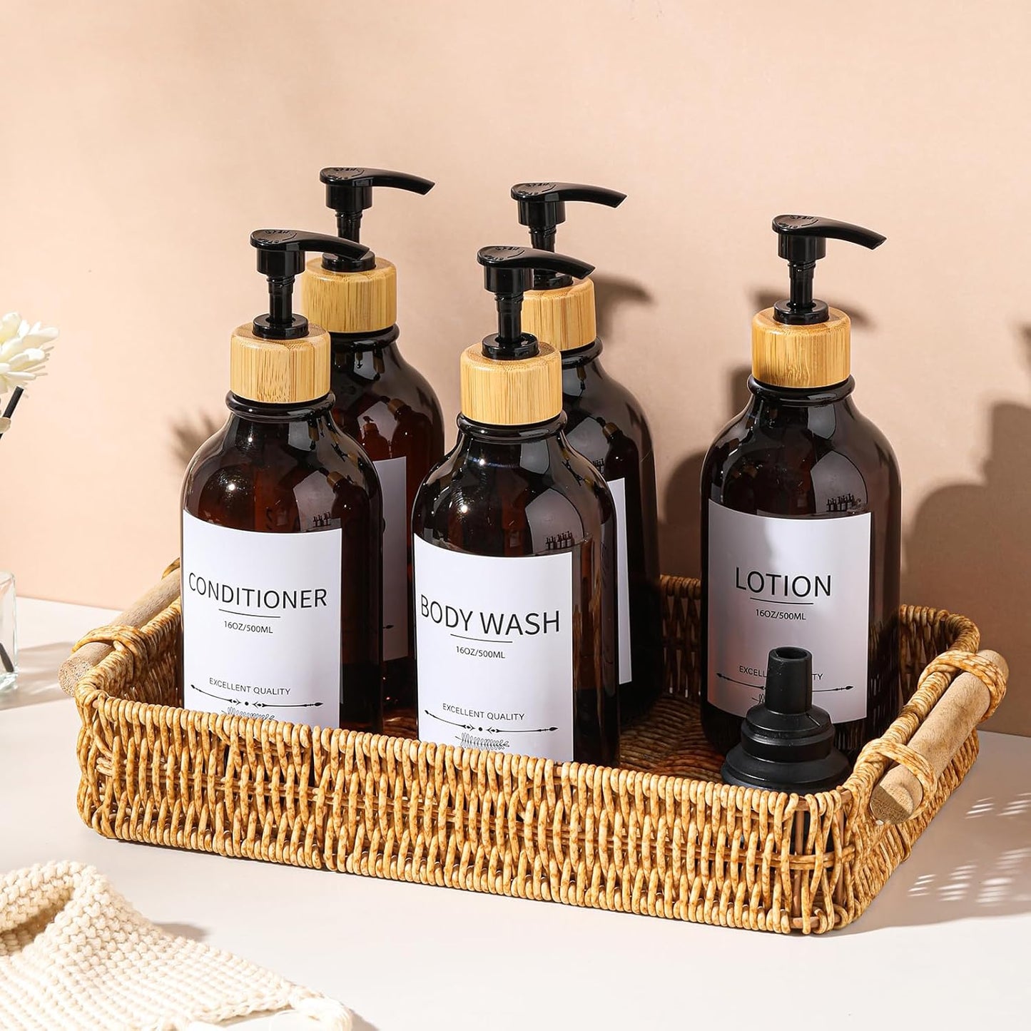 Shampoo and Conditioner Dispenser, 5Pack Refillable Dispenser Bottles,16.9oz Pump Bottles, Amber Shampoo Containers for Shower