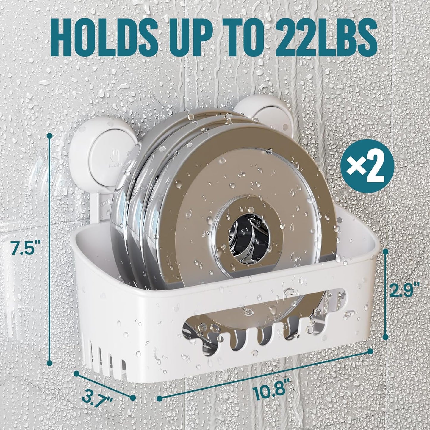 TAILI Shower Caddy Suction Cup 2 Pack, Heavy Duty Bathroom Organizer, Removable Shelves for Inside Shower, Shampoo, Waterproof Suction Plastic Storage for Bathroom Accessories Holder, White