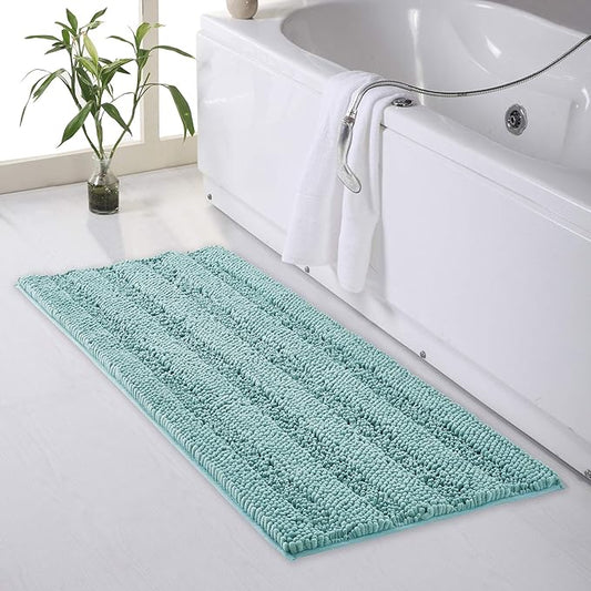 KGORGE Water Absorbent Bathroom Rugs - Bath Mat Quick Drying Non-Slip Thick Shaggy Chenile Bathtub Set for Toilet Kitchen Entryway Gifts Decorations, Aqua, 47" x 24", 1 Pc