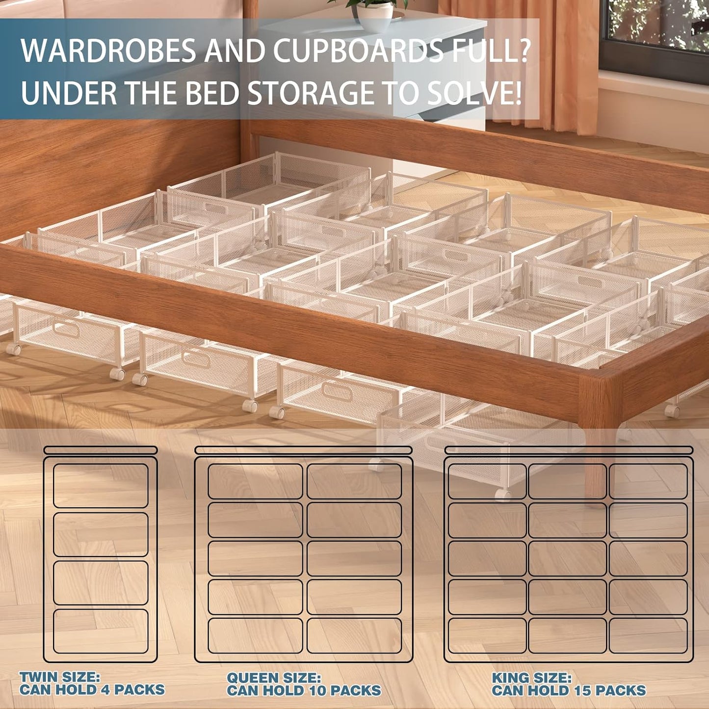 Under Bed Storage Containers, Under Bed Shoe Storage With Wheels, Foldable Bedroom Storage Organization with Handles, Under Bed Storage Bins Drawer For Clothes, Blankets And Shoes, Bedding