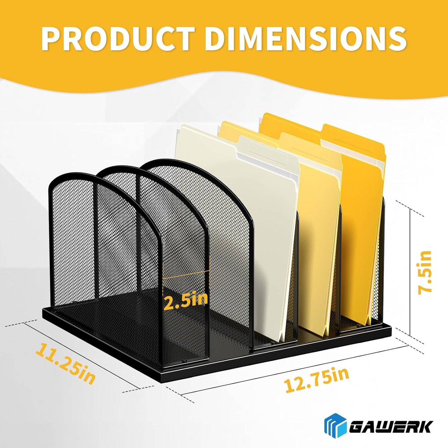 Large Size Desk File Organizer, Metal Mesh Vertical Desktop File Holder, 5-Section file organizer for Desk Home Office (1 Pack), Black