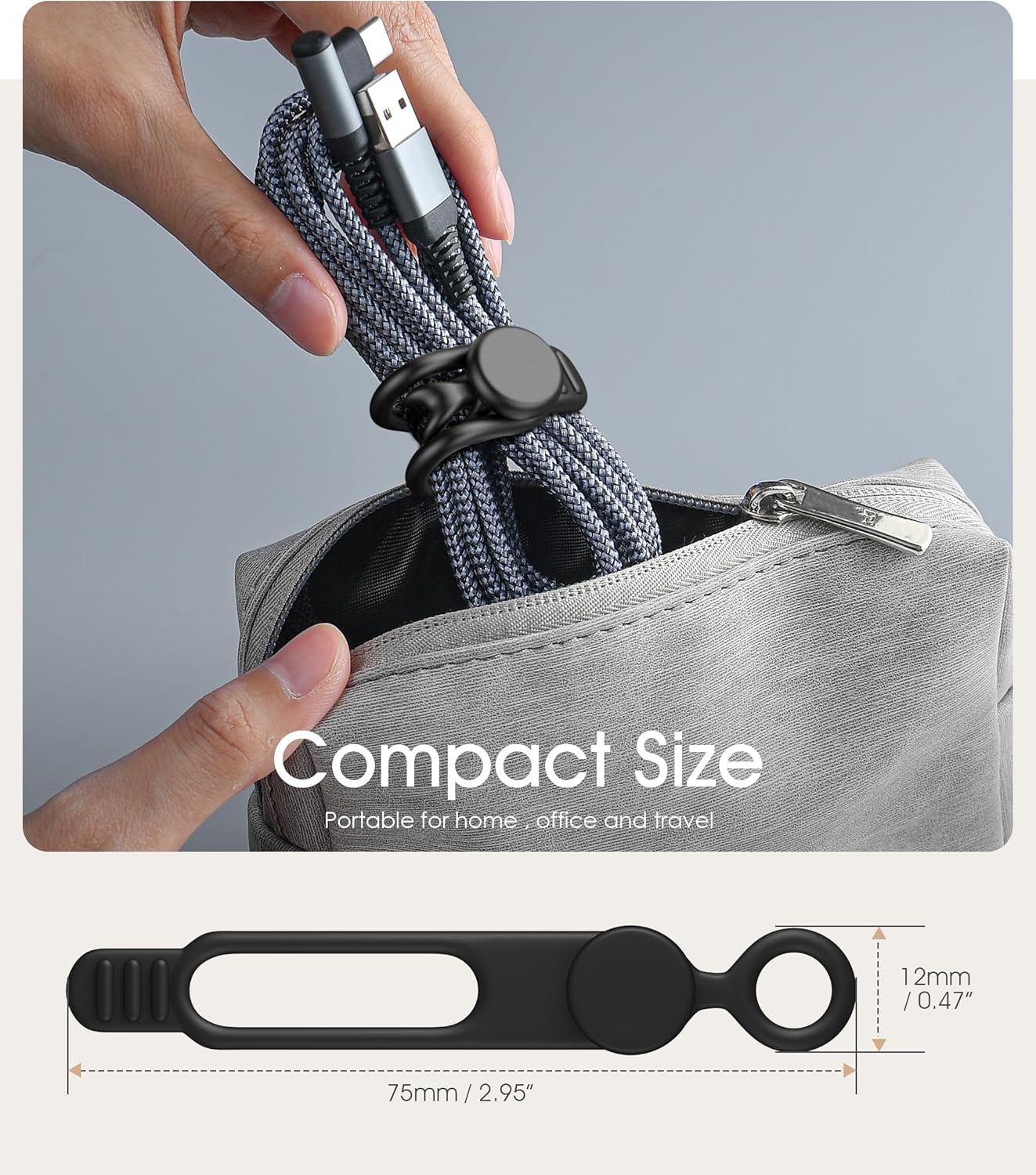 20Pcs Nearockle Silicone Cable Ties 3Inch Cord Organizer, Reusable Small Zip Ties Cable Organizer for Charging Cords Earphone Computer Wire, Office Desk Cable Management Travel Accessories(Black)