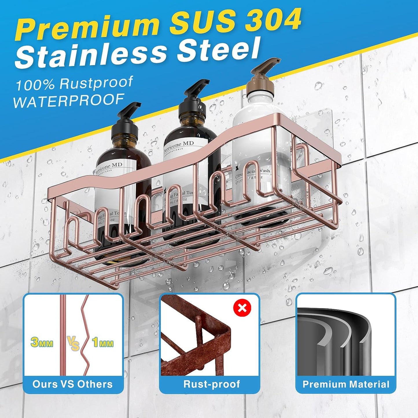 EUDELE Shower Caddy 2 Pack,Adhesive Shower Organizer for Home Decor&Kitchen Organizers,No Drilling,Rustproof Stainless Steel Bathroom Shelf Organizer