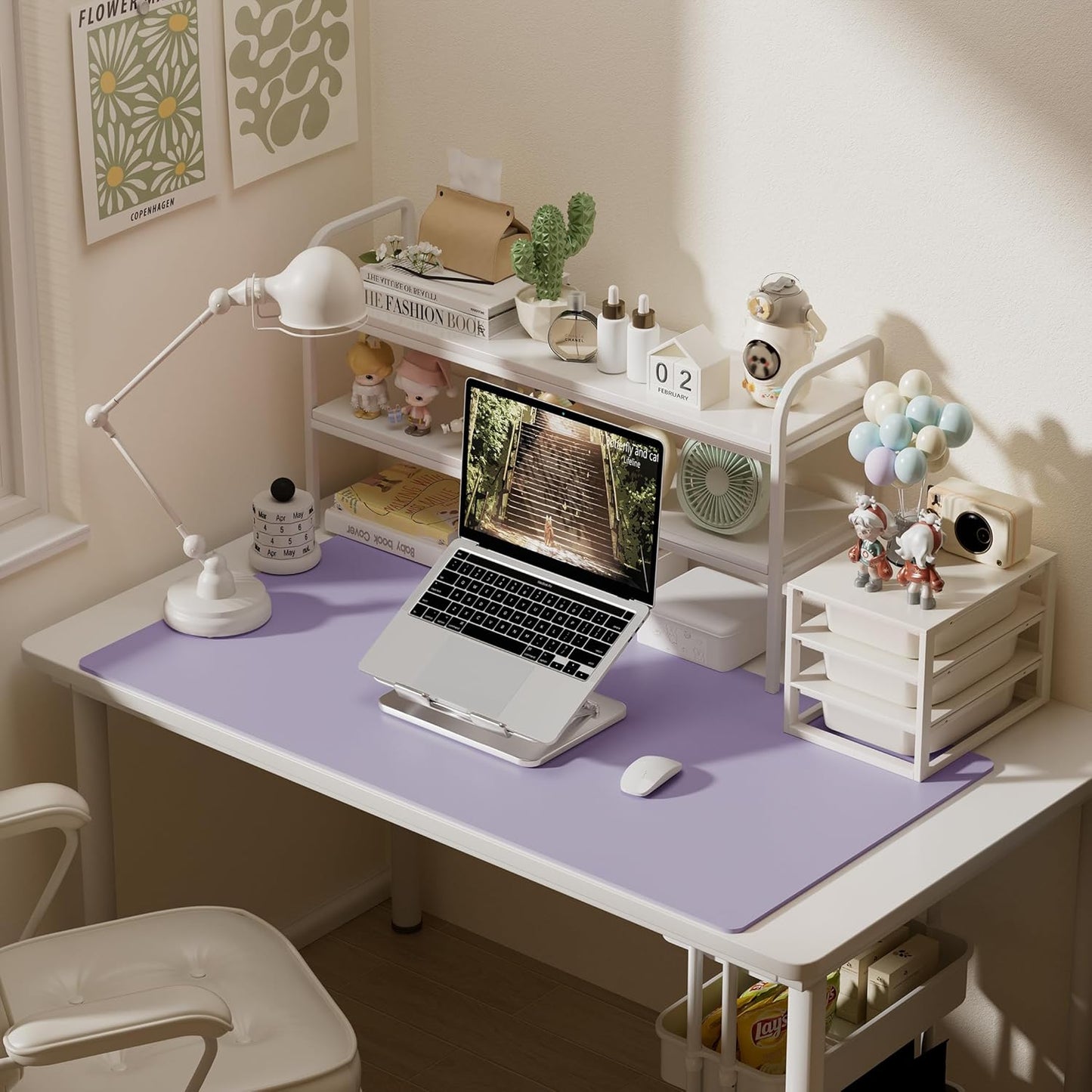 Aothia Faux Leather Desk Mat – Large Mouse Pad, Non-Slip PU Leather Blotter, Waterproof Writing Surface for Office and Home (Lavender, 47.2" x 23.6")