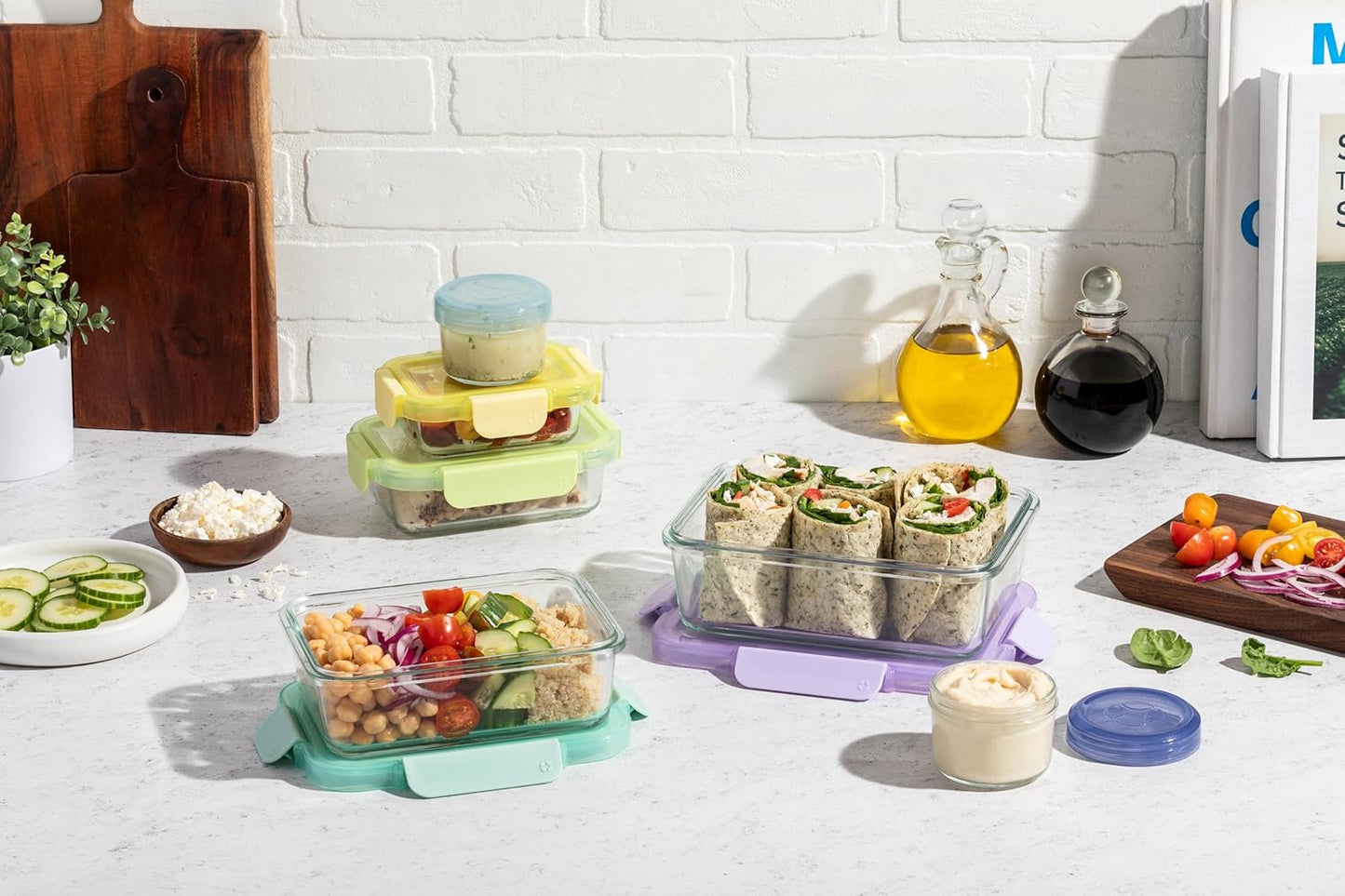 Ello Color Lock 12PC Mixed Glass Food Storage Sets, Leak-Proof Glass Food Storage Containers with Airtight BPA-Free Plastic Lids, Dishwasher, Microwave, and Freezer Safe, Purple Rain