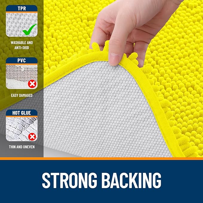 OLANLY Bathroom Rugs 36x24, Extra Soft Absorbent Chenille Bath Rugs, Rubber Backing Quick Dry, Machine Washable Bath Mats for Bathroom Floor, Tub and Shower, Home Decor Accessories, Lemon Yellow