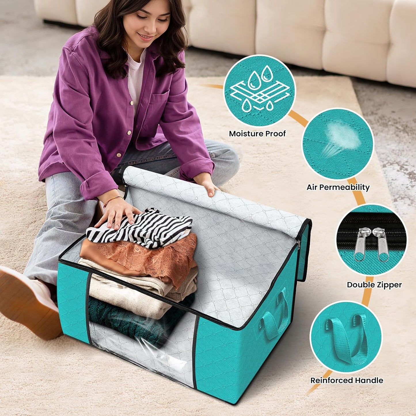 Fab totes Storage Bags,Clothes Blanket Storage Bins Foldable Closet Organizers with Reinforced Handle for Home Dorm Storage and Organization,Fabric Bags for Organizing Sheets,Clothing (Green,8 Pack)