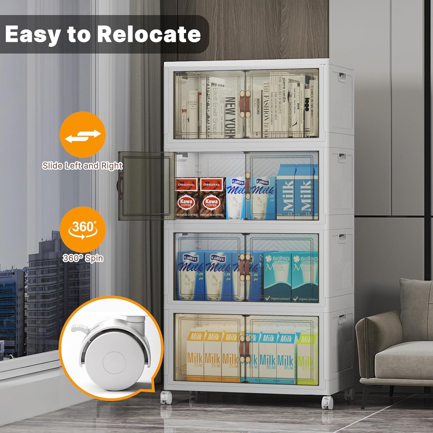 Extra Large Stackable Storage Bins with Lids & Wheels & Door, 208QT-52QT/13GAL*4Pack Foldable Collapsible Closet Organizers, Plastic containers drawers for bedroom Dorm