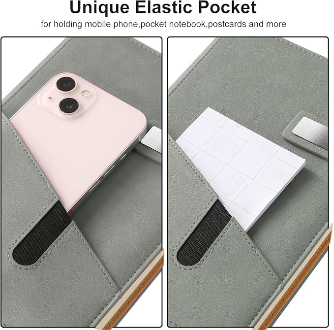 A5 Lined Leather Notebook and Pen Set with Gift Box, 240 Pages Refillable Journal with Pocket and Magnetic Buckle, Hardcover Daily Diary for Men and Women Business Travel Personal Writing- Gray