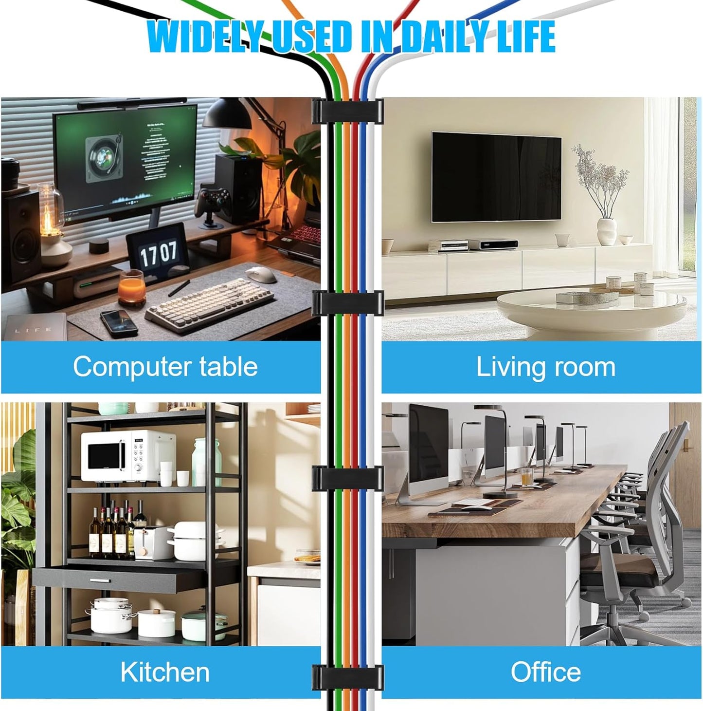 XHF 50 PCS Self Adhesive Cable Clips(L) Black,Wire Clips Cable Management Wire Organizer Cord Holder for Under Desk, Car, Wall, TV PC Ethernet Cable