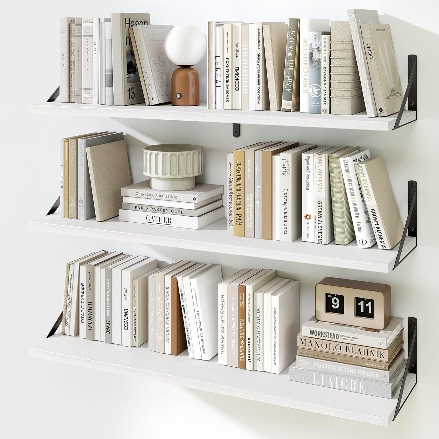 Fun Memories Floating Shelves for Wall, 36 Inches Long Set of 3 Wall Shelves for Bedroom, Floating Bookshelves with Metal Brackets for Living Room, Kitchen, Bedroom and Laundry Room (White)