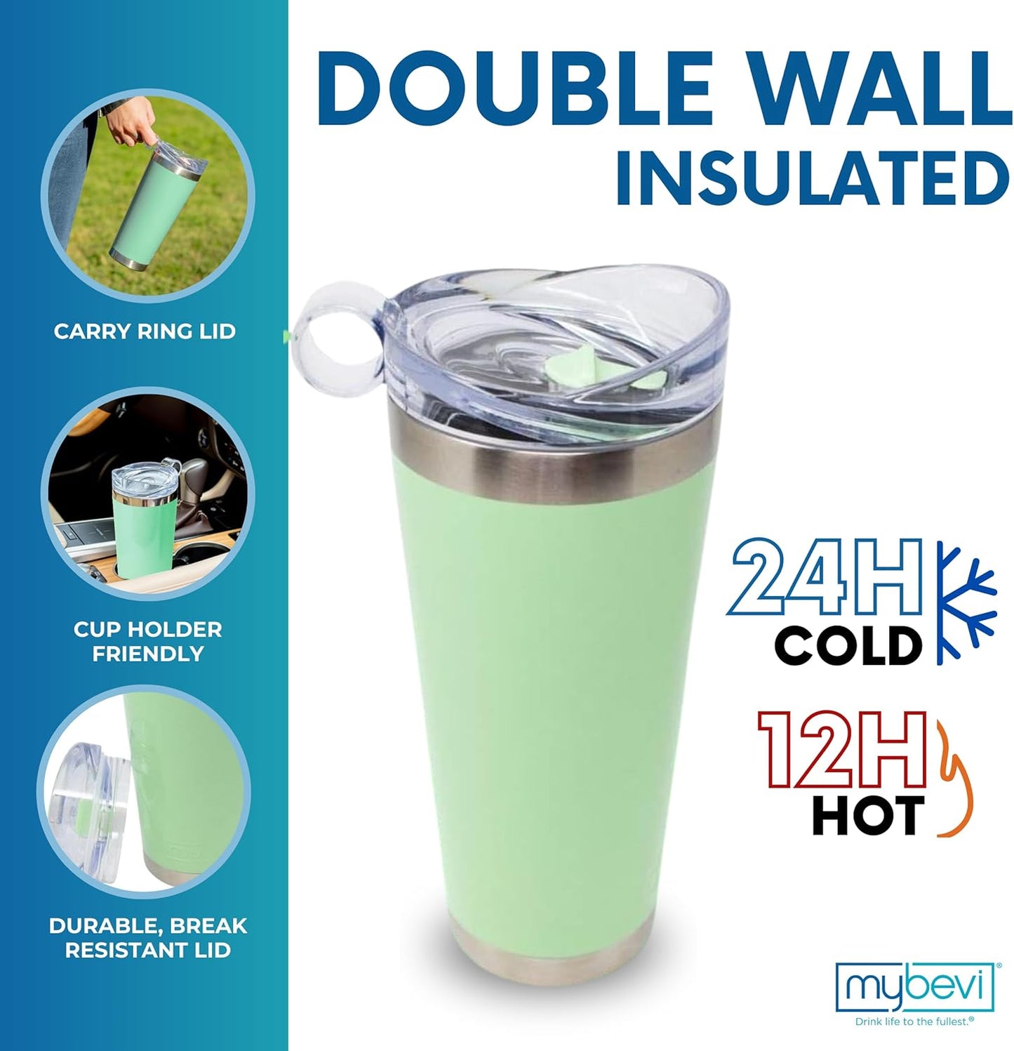 Classic Premium Stainless Steel Tumbler with 12-Hour Temperature Control, Tritan Lid, and BPA-Free Construction | Green Ash, 26 oz