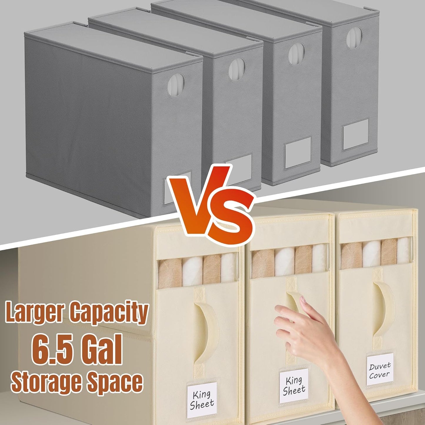 4 Pack Large Bed Sheet Organizers and Storage, (King & Queen Size) Sheet Organizer for Linen Closet, Foldable Bedding Storage Box with Window for Bedsheets, Blanket, Duvet Cover and Pillowcase