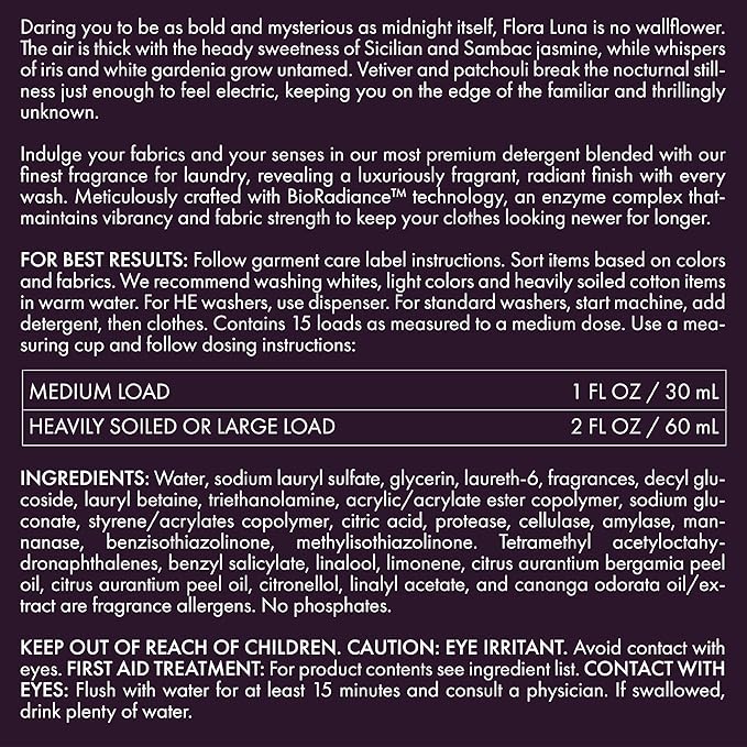 The Laundress Flora Luna Luxury Laundry Detergent, Long-lasting Fragrance up to 7 Days of Scent, BioRadiance Enzyme Technology, Keep Clothes Vibrant for Longer, USDA Biobased, 15 Loads
