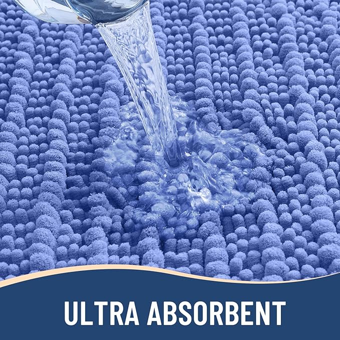Arotive Luxury Chenille Bathroom Rug Mat, Extra Soft Thick Absorbent Shaggy Bath Rugs, Non-Slip Machine Wash Dry, Plush Bath Mats for Bathroom, Shower and Tub, 47x24, Cornflower Blue