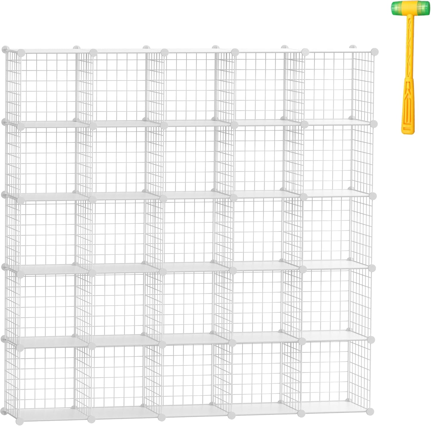 TUMUCUTE Cube Storage Organizer, Metal 25-Cube Shelves Bookshelf, Portable Closet Clothes Organizer for Bedroom, Home, Office, White