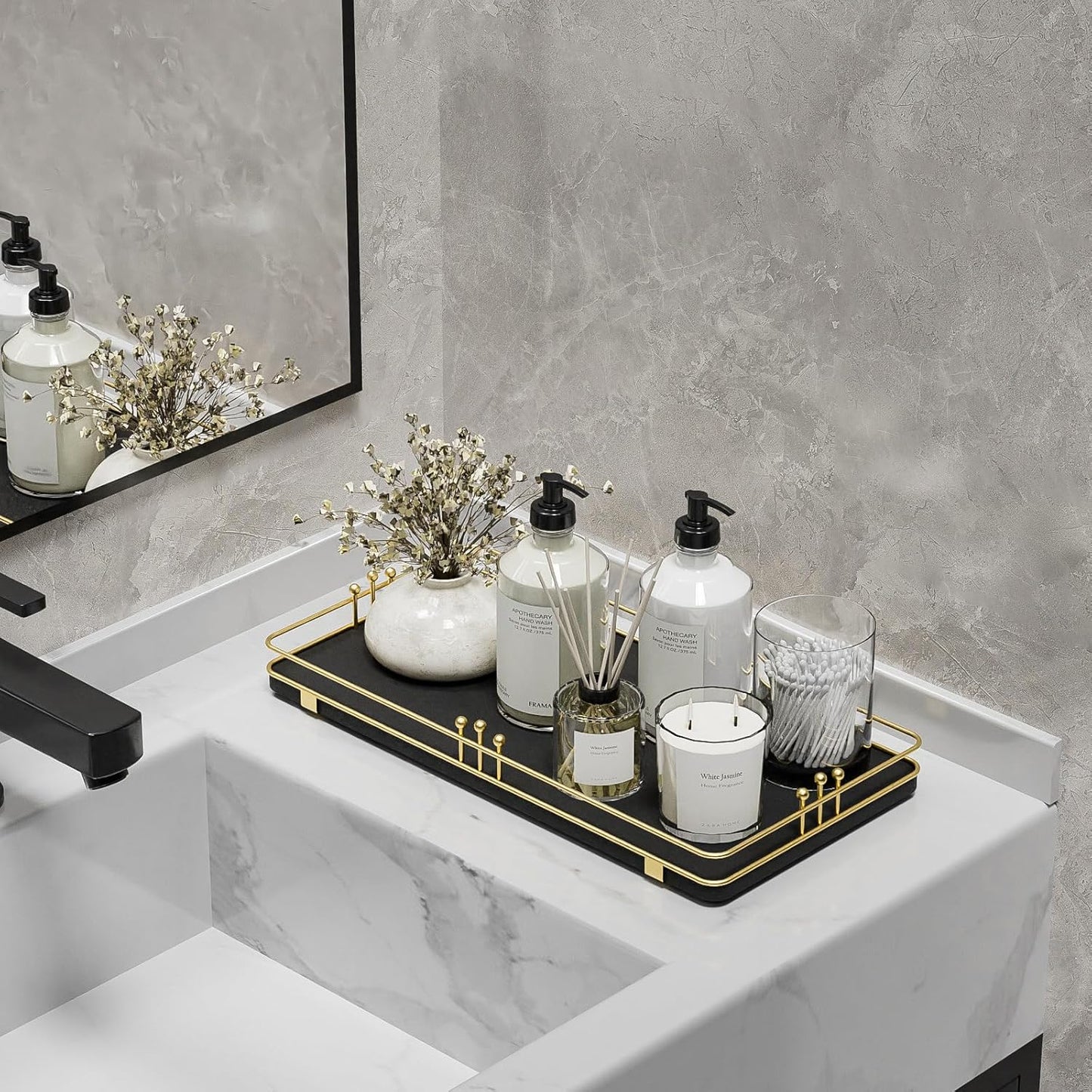 Toilet Paper Basket, Bathroom Basket for Counter Toiletries Towel Decor, Toilet Tank Tray, Guest Back of Toilet Organizer Storage, Vanity Tray for Perfume Makeup, Kitchen 13”x6.5” Black-Gold