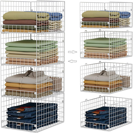 Stackable Closet Organizers and Storage - 4-Tier Stackable Storage Bins, Foldable Closet Shelf Organizer Basket, Clothes Organizers and Storage Shelves for Closet Organizer System(15.7"x11.8"x34.64")
