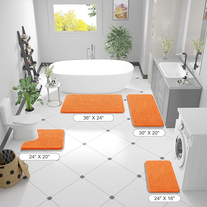 OLANLY Bathroom Rugs 70x24, Extra Soft Absorbent Chenille Bath Rugs, Rubber Backing Quick Dry, Machine Washable Bath Mats for Bathroom Floor, Tub and Shower, Home Decor Accessories, Orange