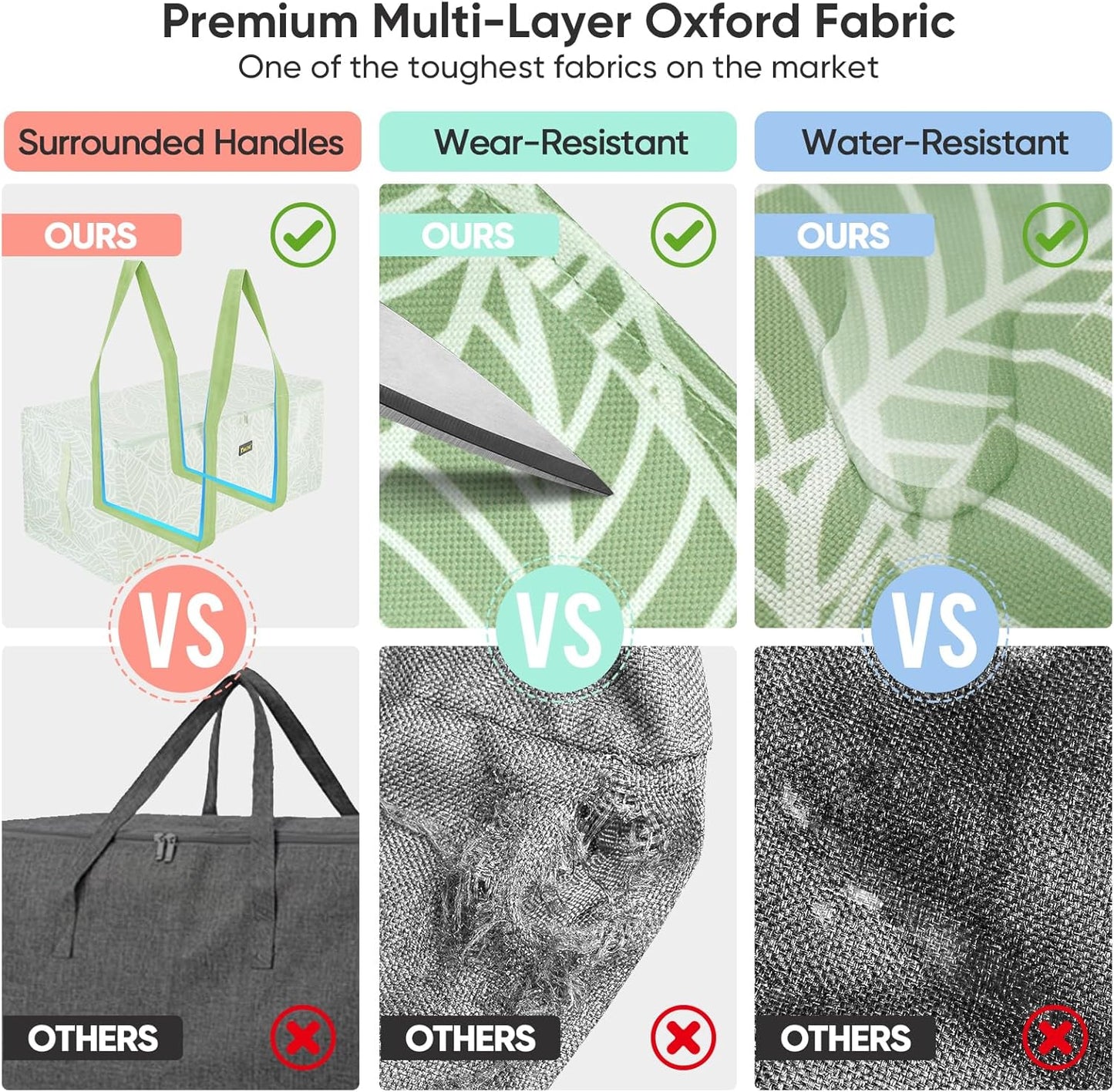 BALEINE Extra Large Storage Tote with Zippers & Carrying Handles, Heavy-Duty Oxford Fabric Moving Bags for Laundry, Space Saving, Storage, Antique Foliage