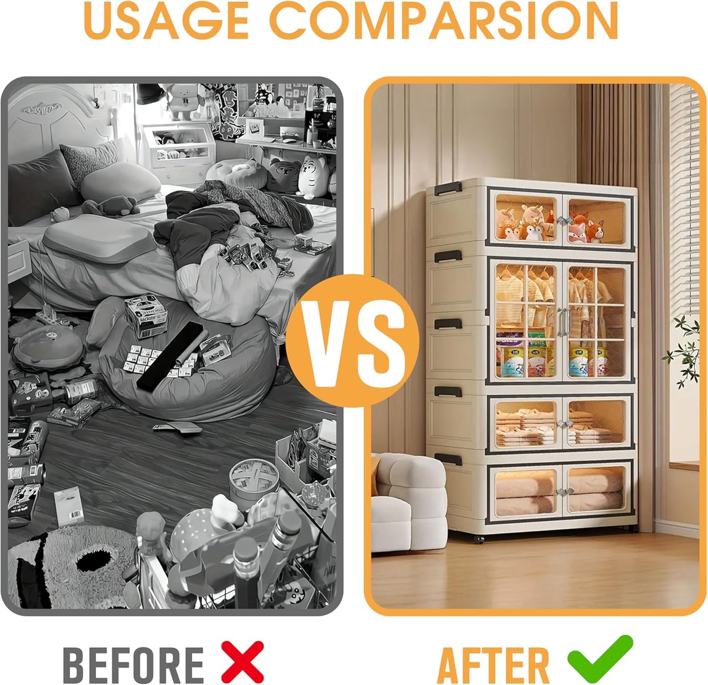 SunSettler Collapsible Plastic Storage Bins with Lid, Folding Storage Cabinets, Stackable Cabinets with Wheels, Stackable Closet Organizers for Home and Office Dorm Organizer Essential