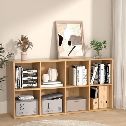 Wooden 8 Cube Storage Organizer with Closed Back Panel,White Cube Shelf Cubby Storage Organizer with Compartments for Living,Bookshelf,Storage Organizers Easy to Install (Oak, 8 Cube)