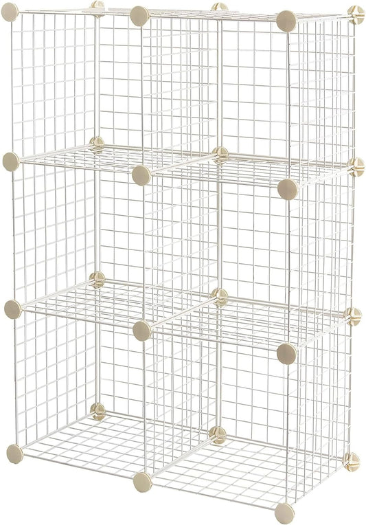 Amazon Basics 6 Cube Wire Grid Stackable Storage Shelves, 12.6 x 26 x 38 inches, White