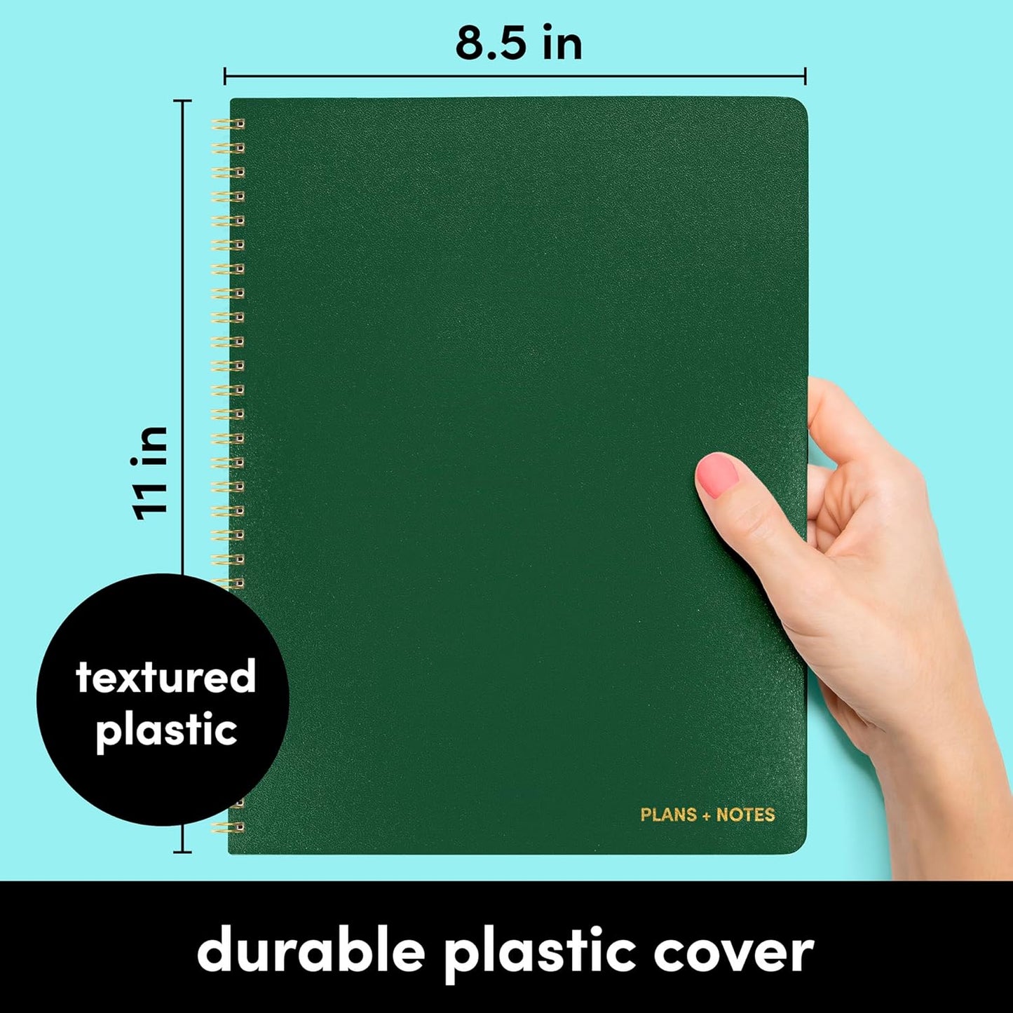 PAPERAGE Undated Daily Planner & To Do List Notepad (Dark Green), 8.5 in x 11 in, Spiral Bound Planner Notebook for Work, School or Home, 104 Lined Pages With Date Tracker for Plans & Notes