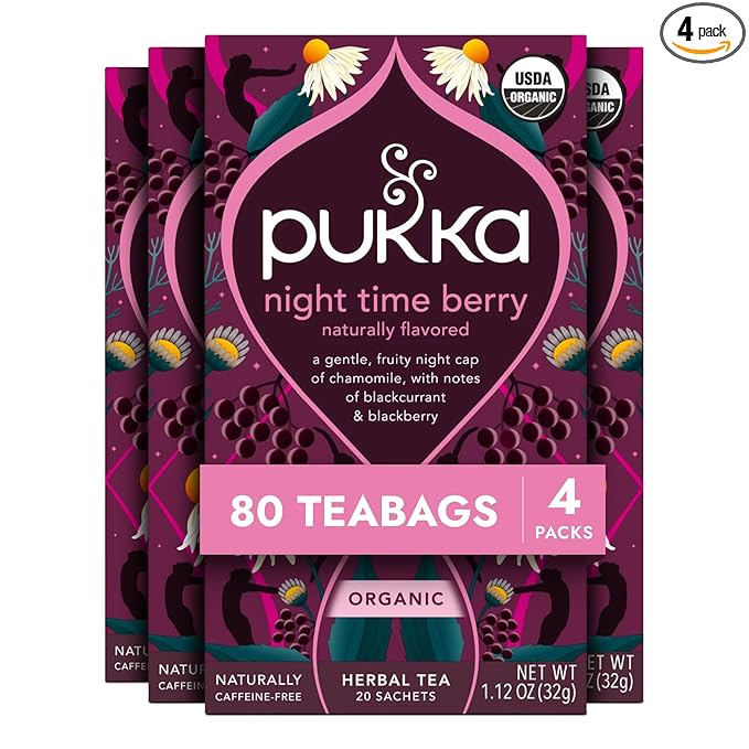 Pukka Night Time Berry Organic Herbal Tea, Soothing Infusion With Chamomile, Lavender & Elderberry, Tea Gift Set For Bedtime Relaxation, Caffeine Free, 80 Total Bags (20ct - Pack of 4)